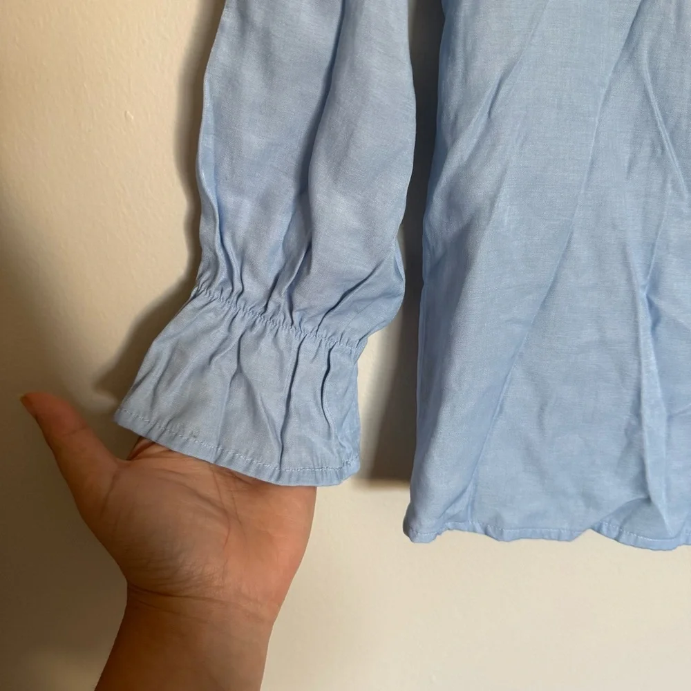 Vintage Light Blue Satin Lace Collar Blouse Button Shirt Girls Size 8 - 10